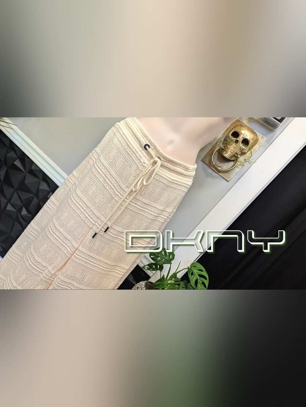 DKNY Boho Embroidery Coconut Wide Leg Pants XL NWT